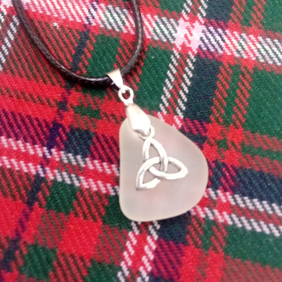 Scottish seaglass pendant with trinity knot