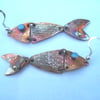 Textured copper fish earrings with enamel eye and sterling silver water bubble!