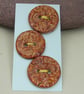 3 Spiral Textured Bright Copper Glazed Ceramic Buttons - Image 1