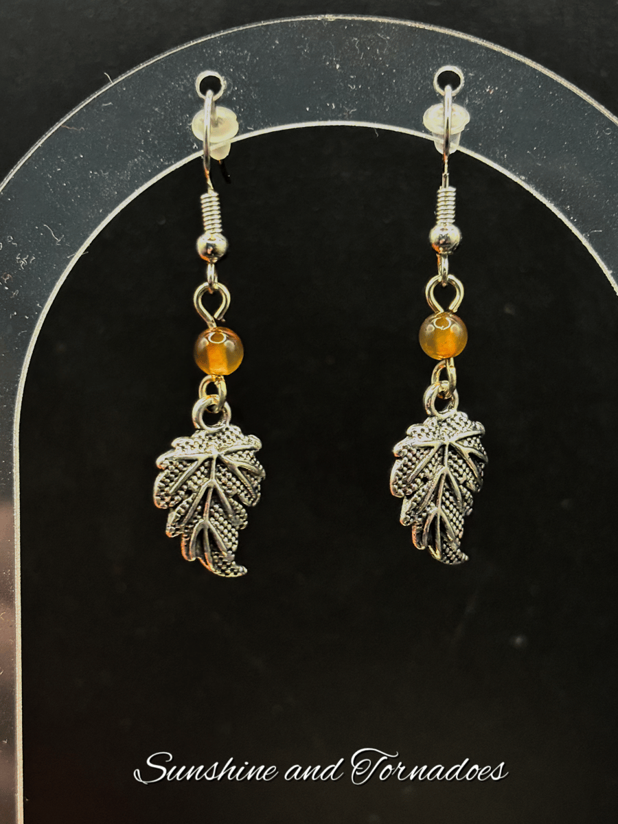 Amber Agate and Tibetan Silver Earrings - Handmade - Drop Earrings - Gemstones