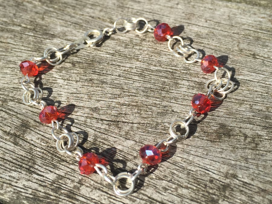 Red Swarovski and silver plated chainmalle bracelet