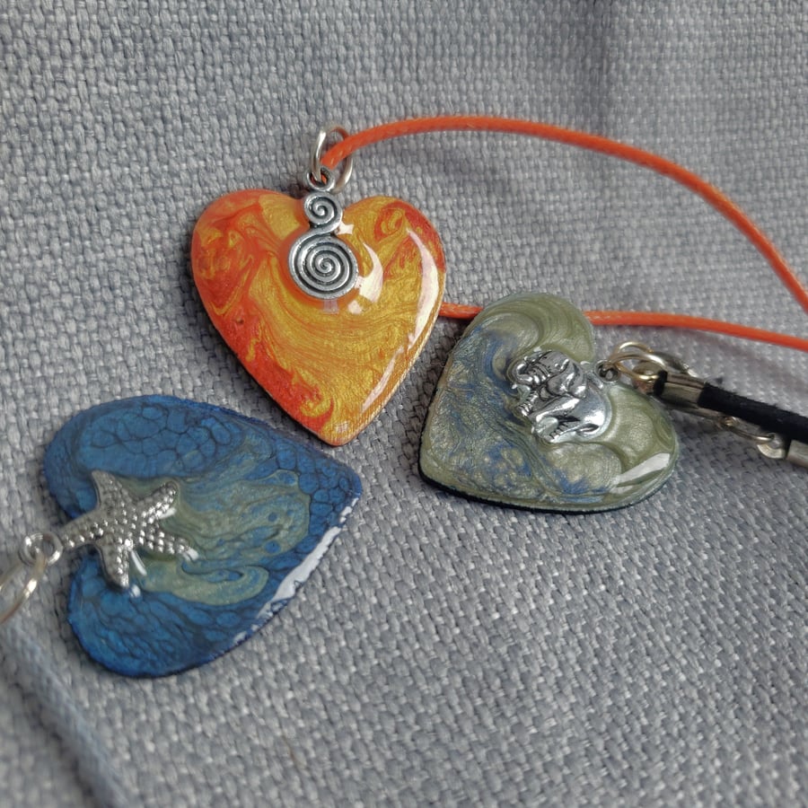 Beautiful Bundle 3x recycled hand decorated wooden pendants