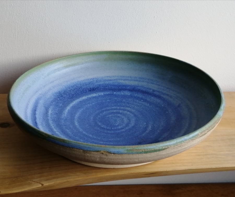 Beautiful large handmade ceramic stoneware serving or salad bowl sea blue-green