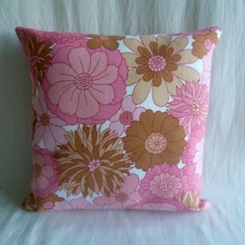 1970s vintage pink floral cushion cover