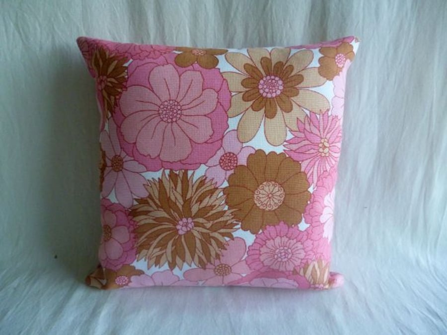 1970s vintage pink floral cushion cover