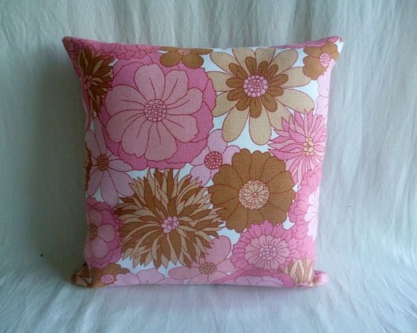 1970s vintage pink floral cushion cover