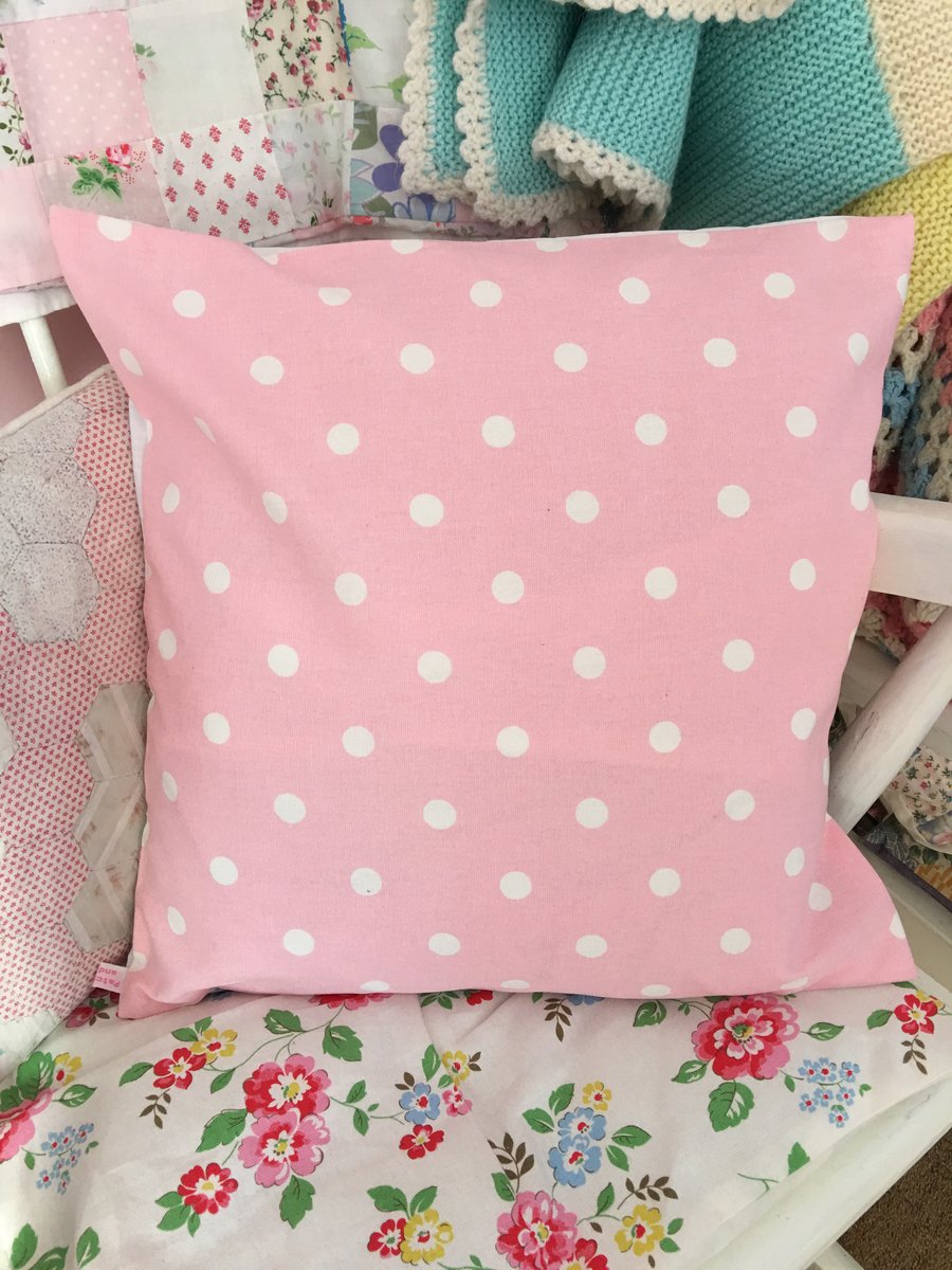 Cushion cover in Cath Kidston pink spot cotton duck fabric