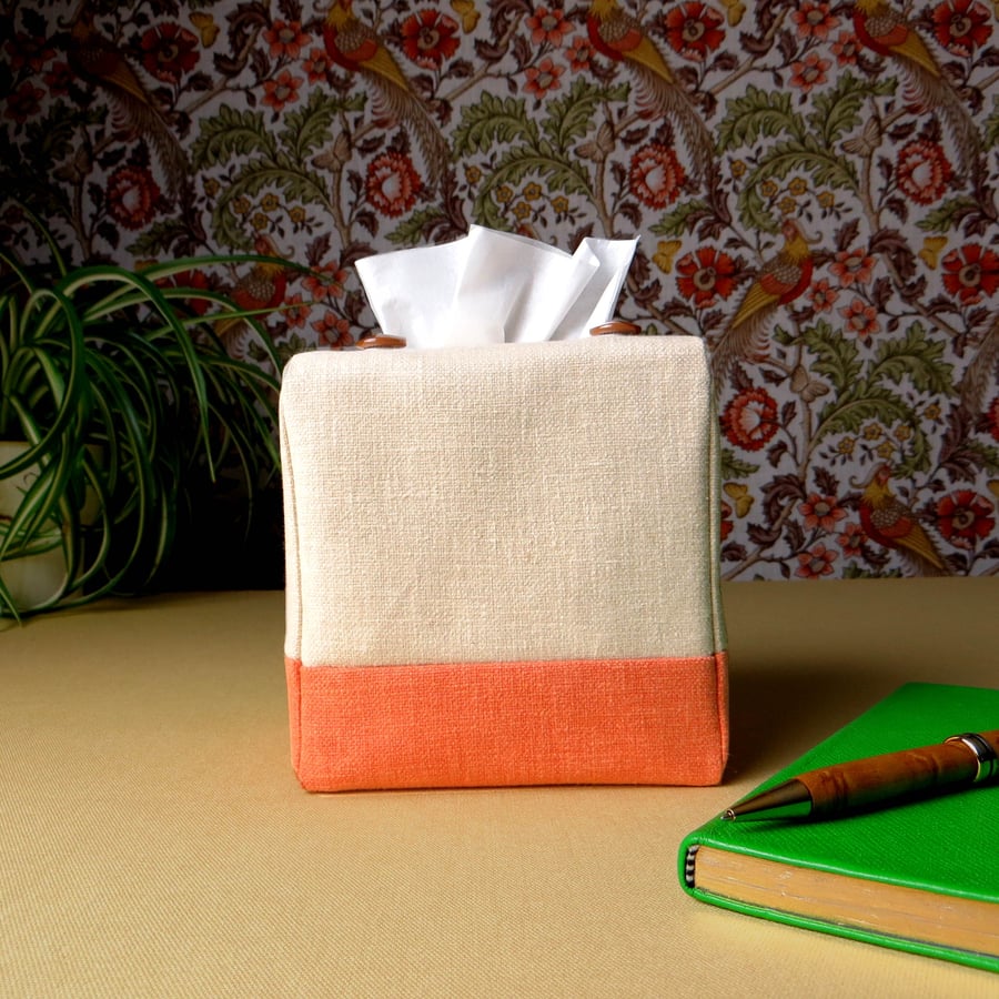 Square Tissue Box Cover - Two Tone Sand and Orange