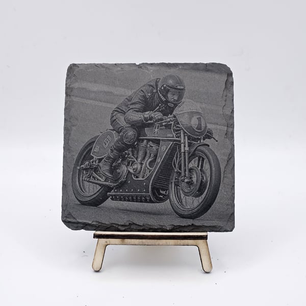 Motorbike engraved slate