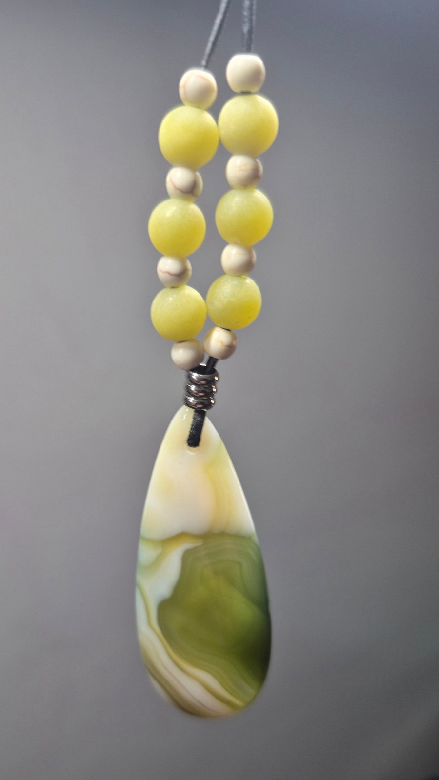 Green White Onyx Agate Teardrop Pendant