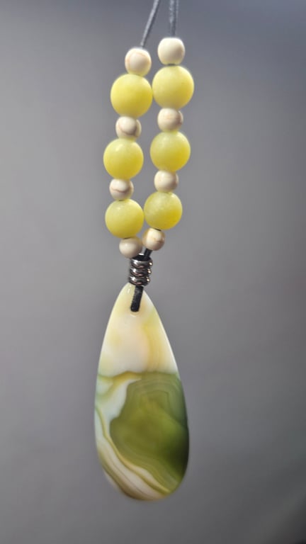Green White Onyx Agate Teardrop Pendant