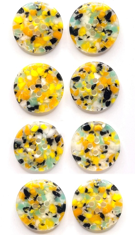 Pack of 8 Recycled Buttons, 20mm Wide, Duck Egg and Yellow Highlights, Eco