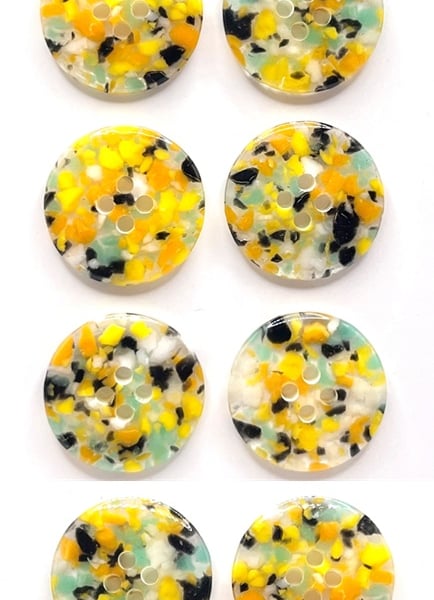 Pack of 8 Recycled Buttons, 20mm Wide, Duck Egg and Yellow Highlights, Eco
