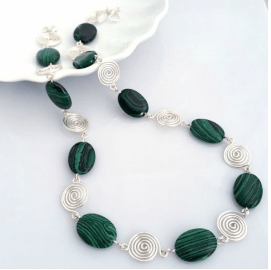 Green Malachite and Spiral Necklace Christmas gift for her gifts for ladies 