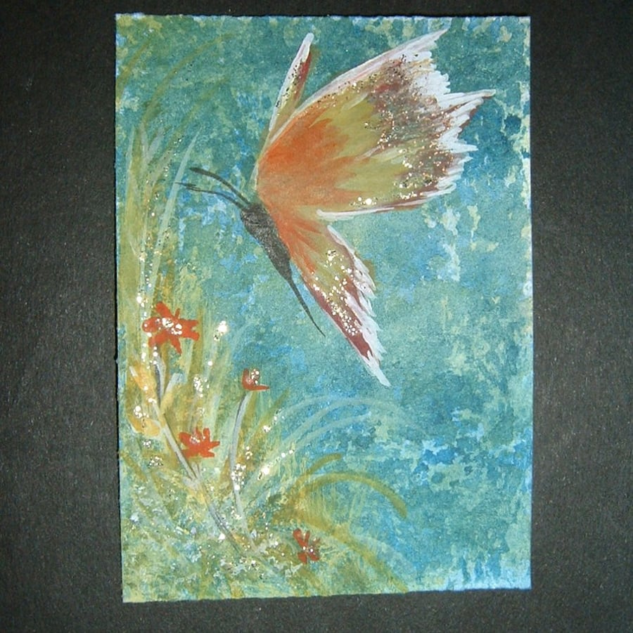 Art painting aceo SFA original paintings glitter butterfly fantasy 72