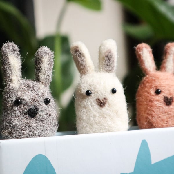 Woolly Bunny Bookmark - Needle Felt Felted Handmade Wool Rabbit Book Reading