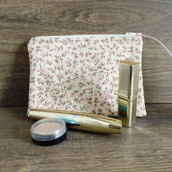 "PINK ROSEBUDS" COSMETIC BAG - ideal for makeup, sewing items,  multi purpose