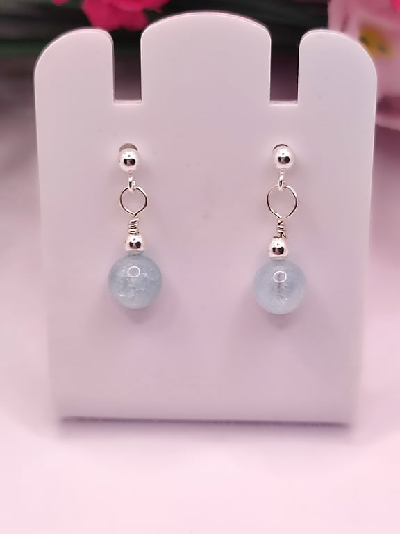 Aquamarine Gemstone Earrings with Sterling Silver French Post fittings