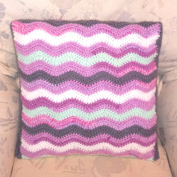 Cushion cover in  Pink, turquoise, grey & white, Ripple pattern, 40 x 40 cm,