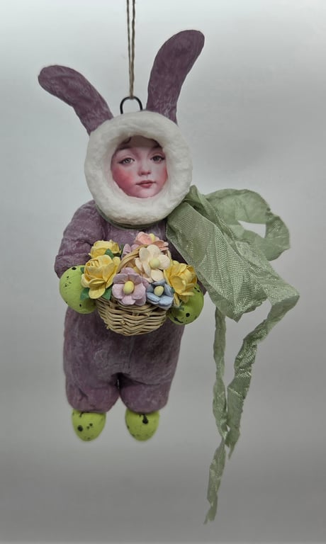 Cute Bunny Girl Spun Cotton Ornament 
