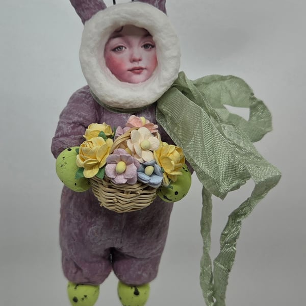 Cute Bunny Girl Spun Cotton Ornament 