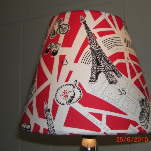 Handmade small fabric covered lampshade in map of Paris fabric 'Bon Vivant'