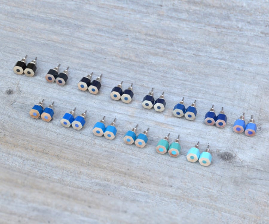 Blue Color Pencil Ear Studs, Blue Earring Stud, 14 Shades Of Blue