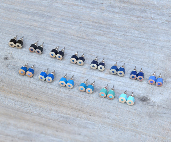 Blue Color Pencil Ear Studs, Blue Earring Stud, 14 Shades Of Blue