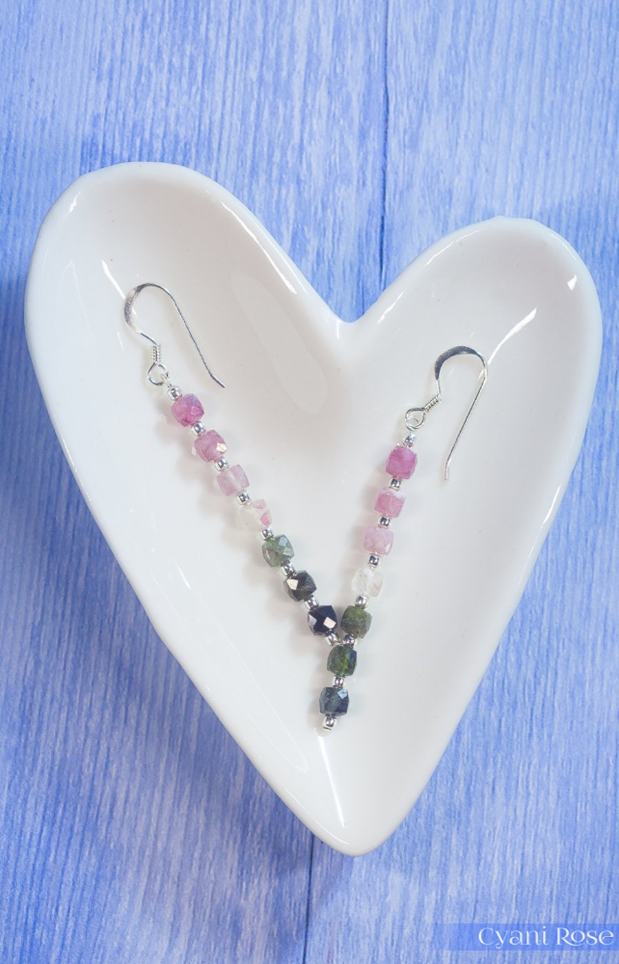 AA grade multi tourmaline drop earrings sterling silver