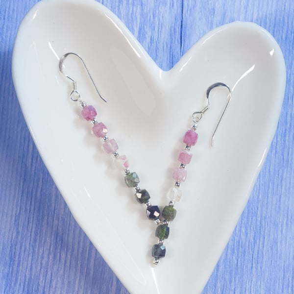 AA grade multi tourmaline drop earrings sterling silver