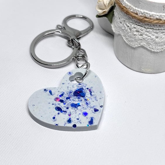 Sparkly Blue Glitter Heart Keyring 
