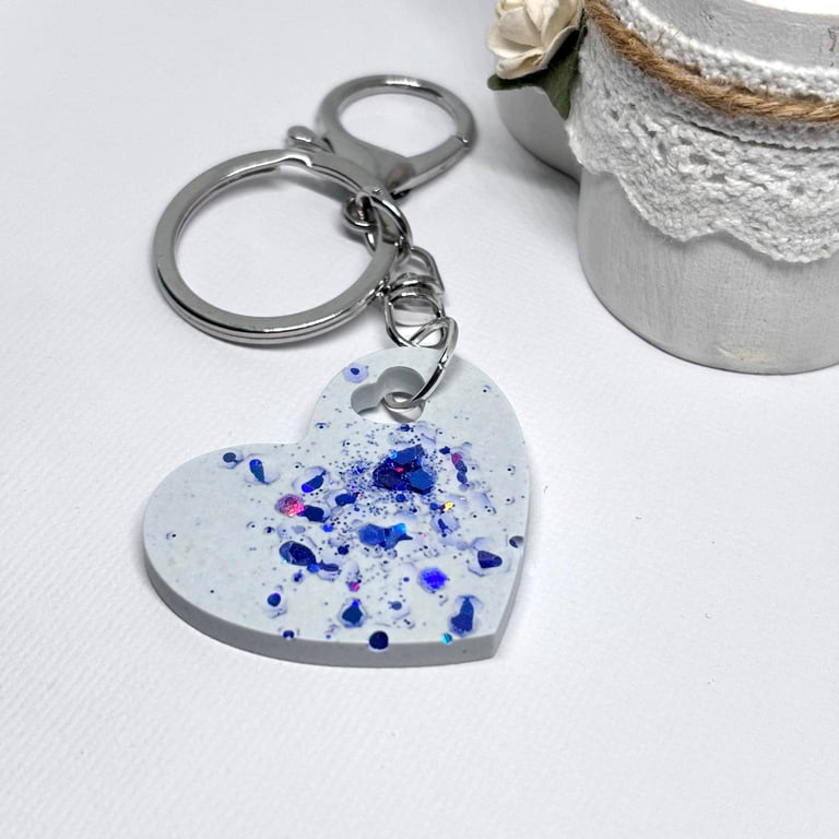 Sparkly Blue Glitter Heart Keyring 
