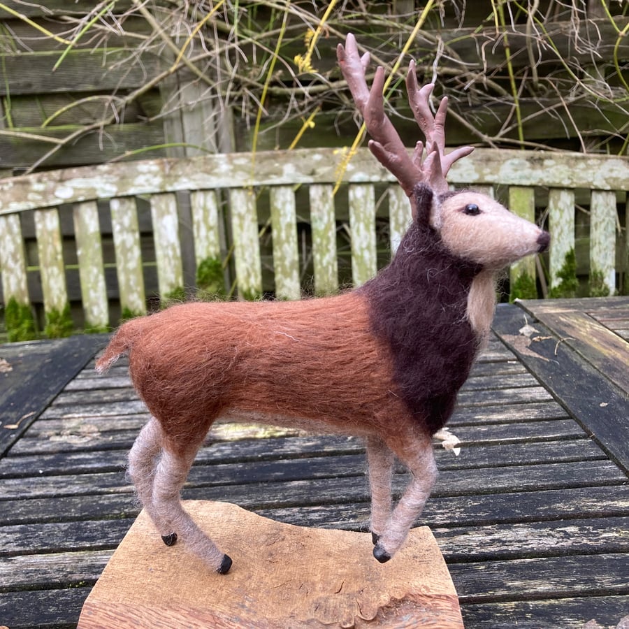 Red stag deer, needle felted sculpture, model 