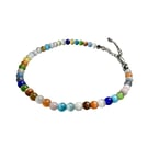 Colorful Cat's Eye Beaded Bracelet - Adjustable Silver Tone Chain