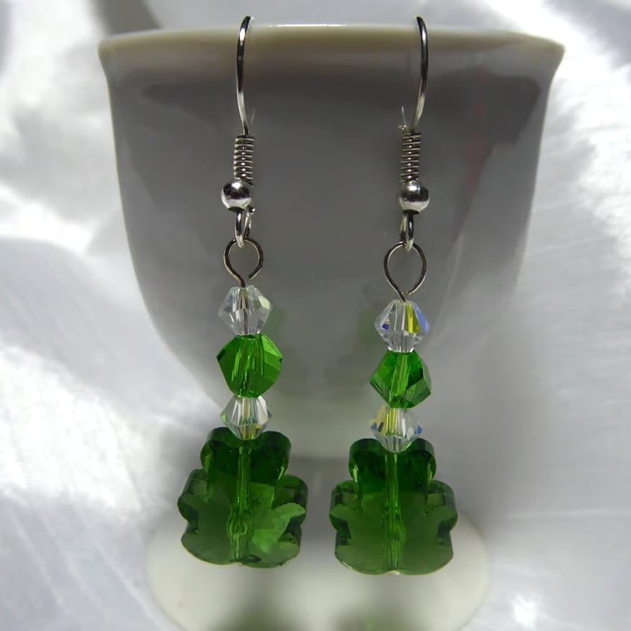  Crystal Glass Teddy Bear Earrings Green