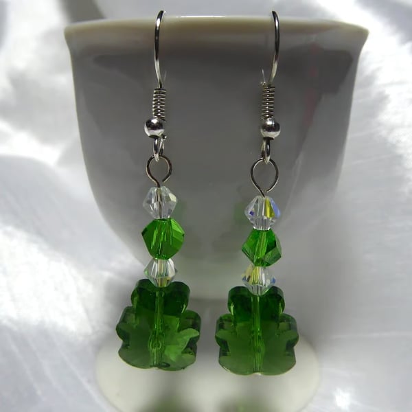  Crystal Glass Teddy Bear Earrings Green