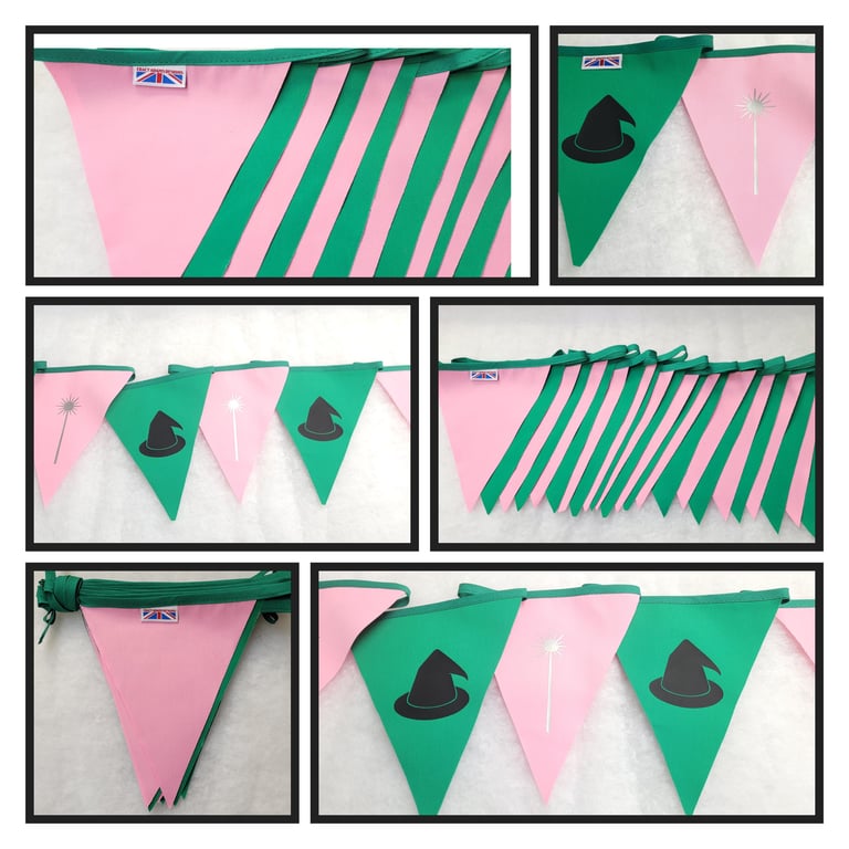 Wicked bunting colours - pink and green fabric bunting