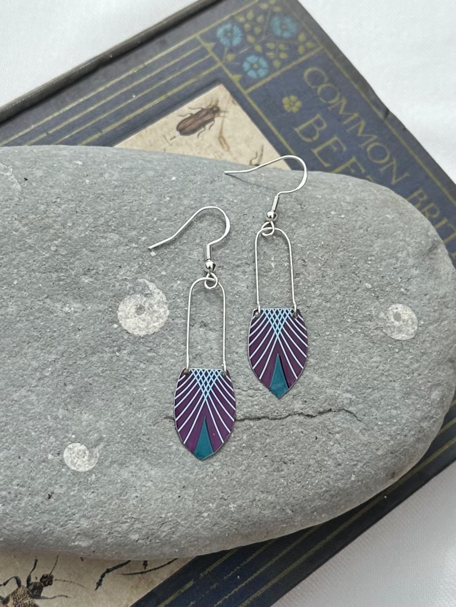 Art Deco style recycled tin earrings 