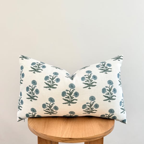 Blue Floral & Stripe Lumbar Cushion Covers – 22 x 14 Inch