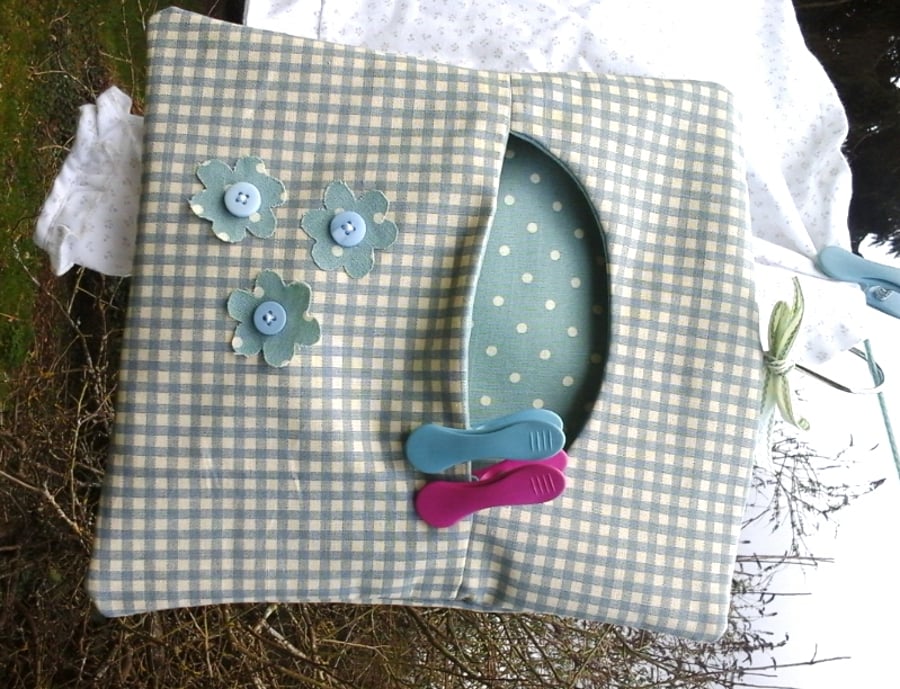 Duck Egg Blue Check peg Bag