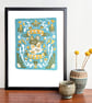 Love Birds in Teal and Mustard - A3 - Image 1