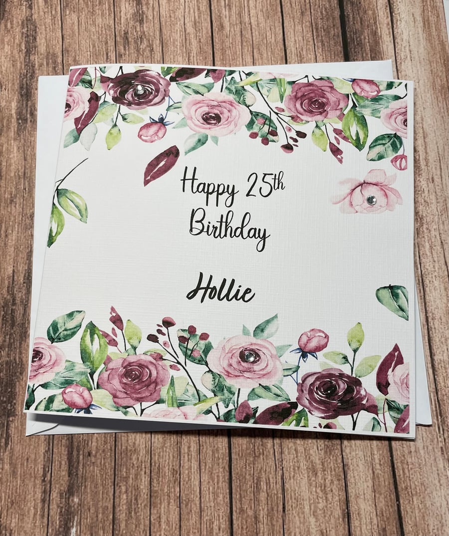 Floral Personalised Birthday Card for Her Happy Birthday Auntie Cousin Grandma