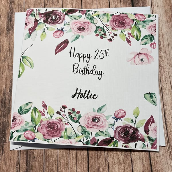 Floral Personalised Birthday Card for Her Happy Birthday Auntie Cousin Grandma