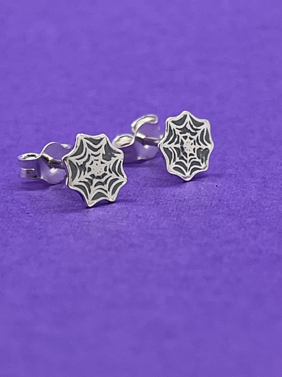 Handmade Sterling Silver Halloween Cobweb Stud Earrings