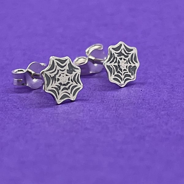Handmade Sterling Silver Halloween Cobweb Stud Earrings