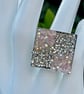 CHEQUERED CRYSTAL RING pink silver square adjustable fits all sizes  - Image 2