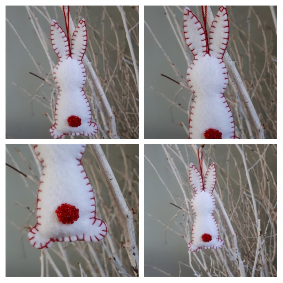 Easter bunny hanging decoration in red.
