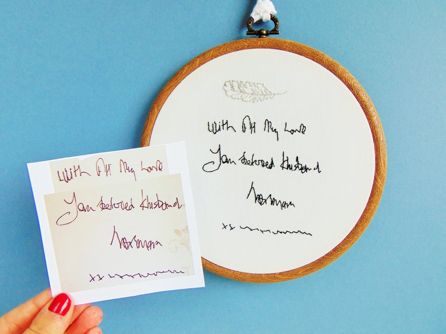 Handwriting Gift, Actual Handwriting, Memorial Keepsake, Hand Embroidered Hoop