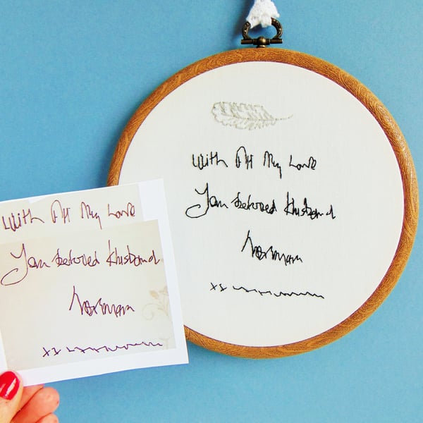 Handwriting Gift, Actual Handwriting, Memorial Keepsake, Hand Embroidered Hoop