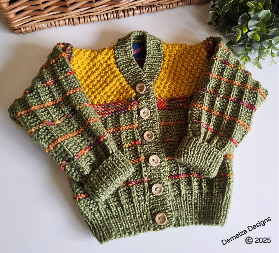 Baby Boy's Hand Knitted Cardigan  9 -18 Months Size